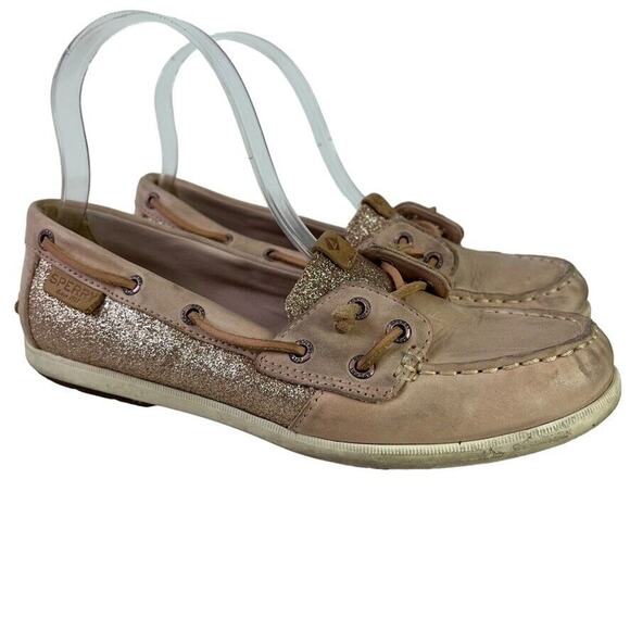 Sperry Top Sider Womens Leather Glitter Rose Gold Boat Shoes Flats Slip On sz 7 - Picture 1 of 16